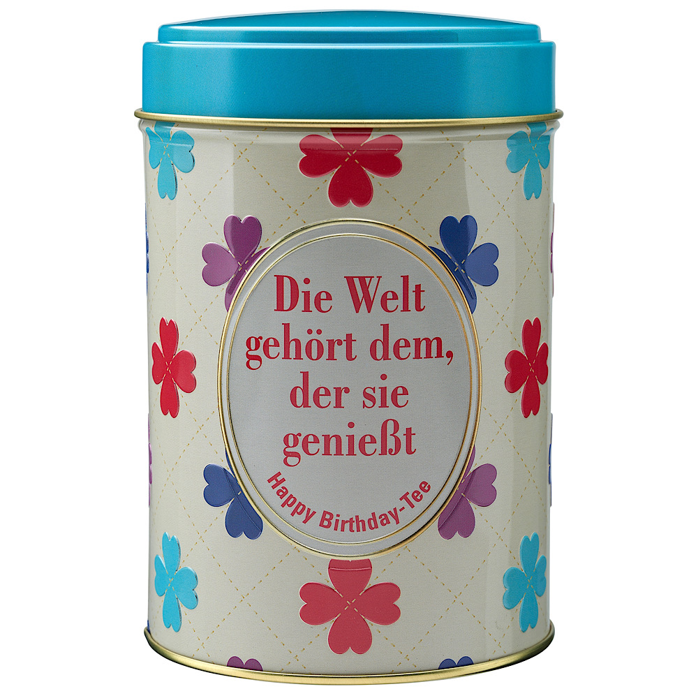 Teedose (leer) Die Welt gehört dem, der sie genießt! MediMuc GmbH