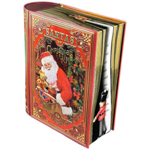 Weihnachtsdose: Große Buchdose Santa´s List - aufwändig geprägt und bedruckt.