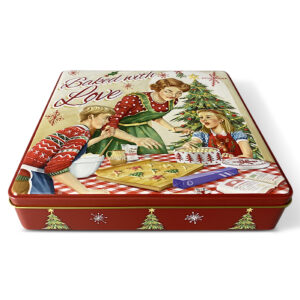 Gebäckdose mit Aufschrift "Baked with Love" im Retro-Look mit vielen Details