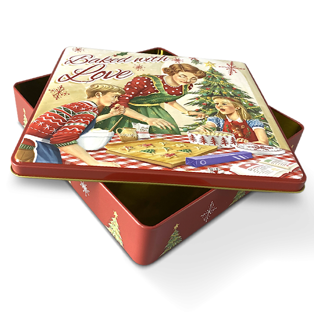 Gebäckdose mit Aufschrift “Baked with Love” im Retro-Look mit vielen Details