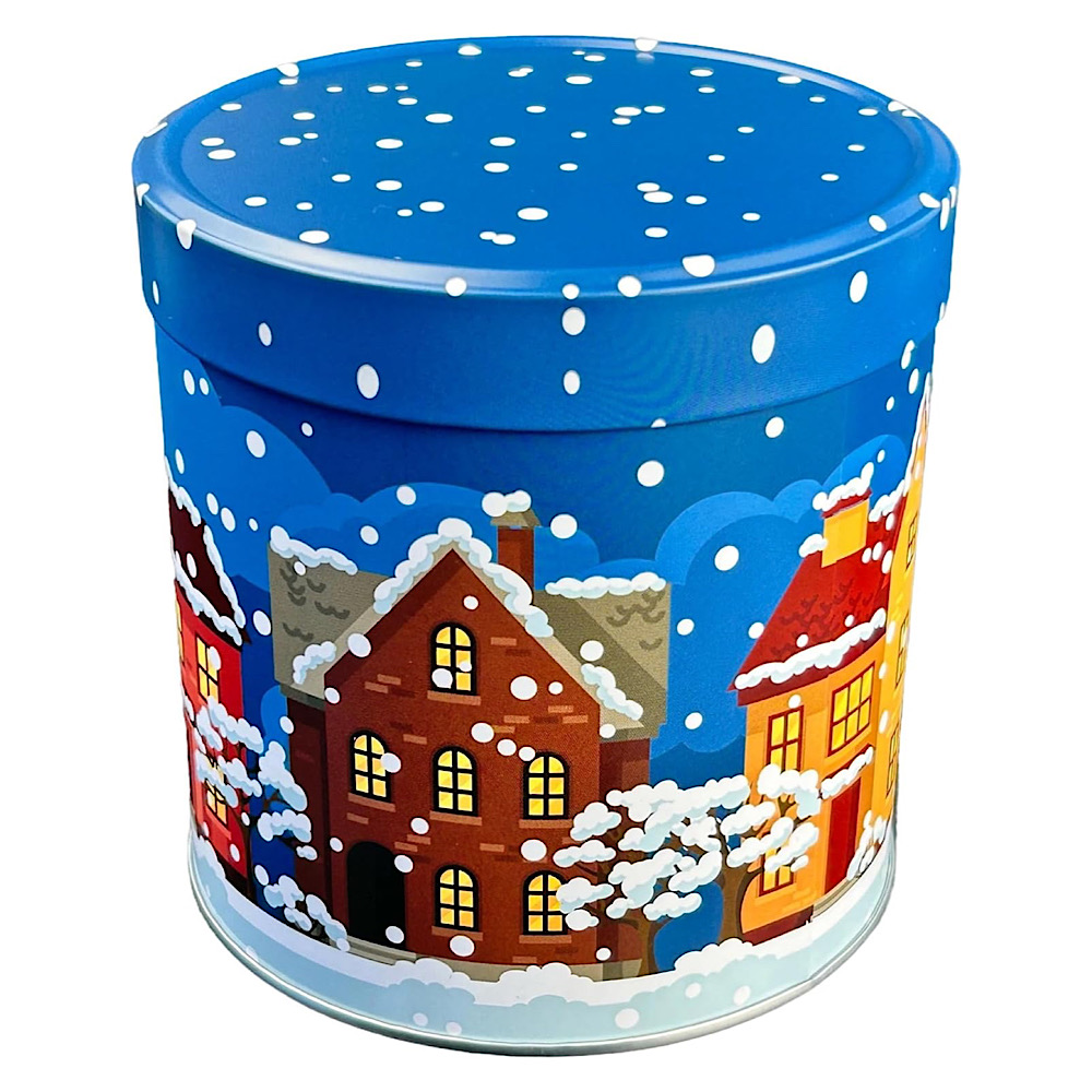 runde Lebkuchendose mit Wintermotiv