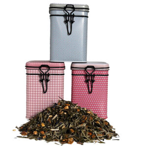 Teedose Bella je 150g - 3er Set - mit bunten Motiven aufwendig lackiert, Deckel mit Bügelverschluss - Kaffeedose