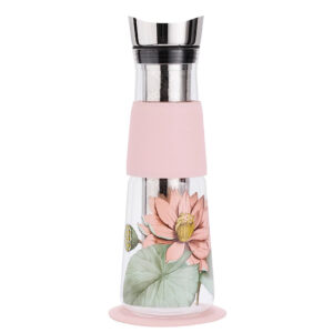 Karaffe EVE - Padma Rosa - mit herausnehmbarem Edelstahlsieb, Kunstleder Manschette und Untersetzer - Füllmenge 1,25L